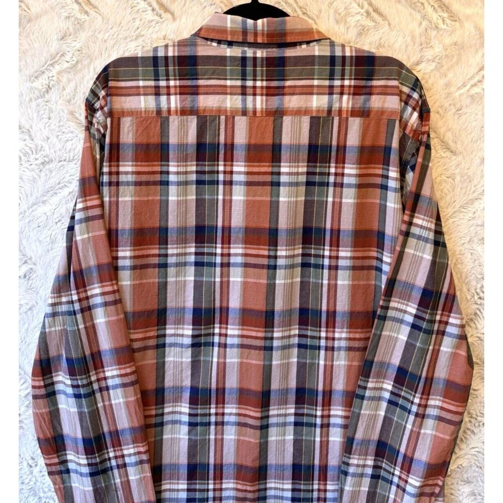 Banana Republic Shirt XL Button-Down 100% Cotton Slim‎ Fit Plaid Red Blue